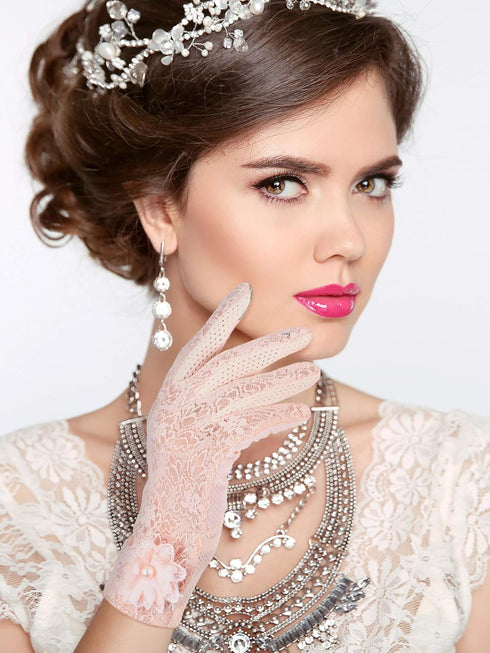 SATINIOR Lace Gloves Women Short Floral Gloves Fingerless Gloves Elegant Ladies Gloves for Wedding Party...